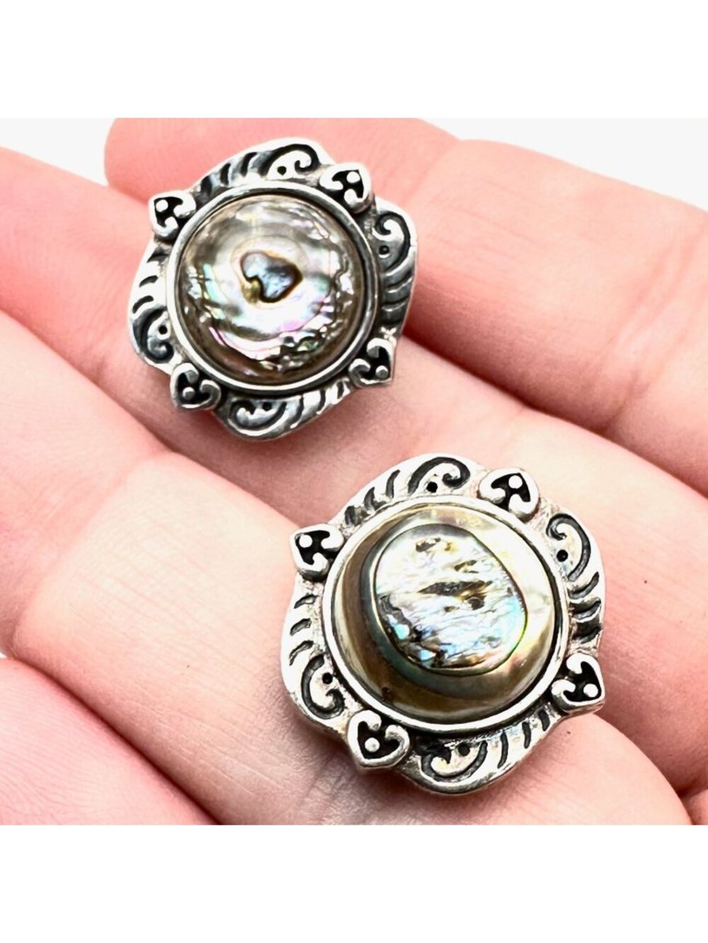 Indonesian Designer CNA Womans Earrings Sterling Silver Abalone Clip